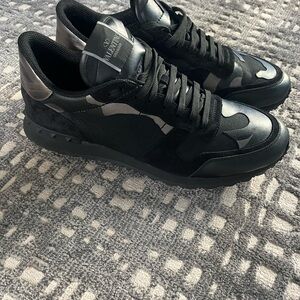 Valentino Men's Black and Gray Camouflage Sneakers